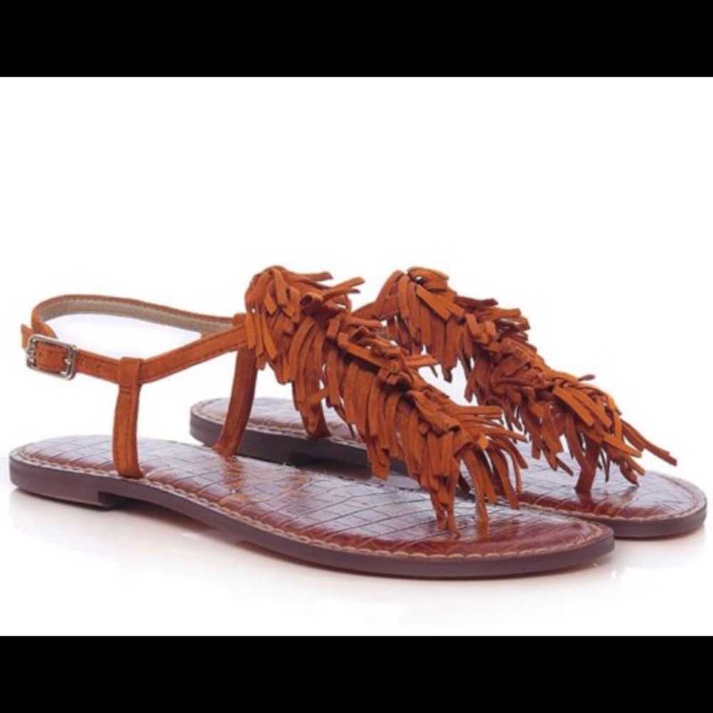SAM EDELMAN BROWN SUEDE FRINGE SANDALS.